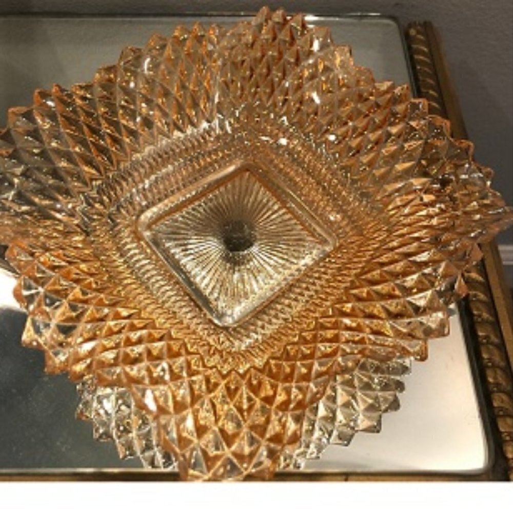 𝅺Vintage Federal Marigold Diamond Cut Candy Dish